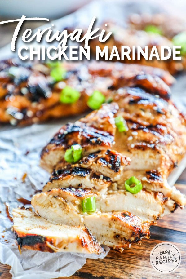 Grilled Teriyaki Chicken cut into slices and garnished with green onions