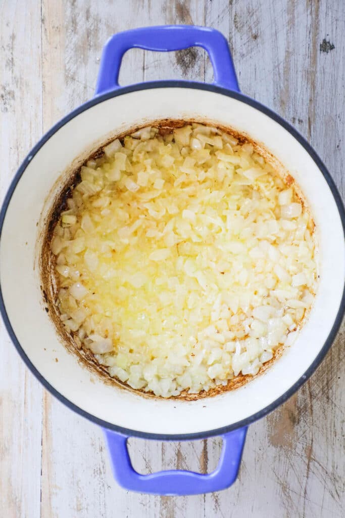 How to make butter chicken step 1: saute onions in butter.