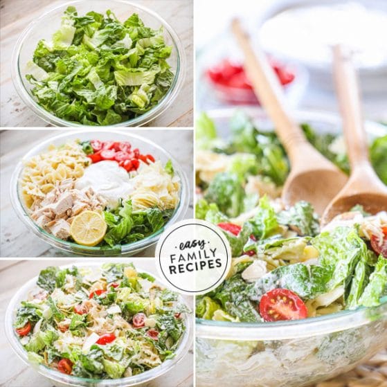 step by step photos for making chicken caesar pasta salad