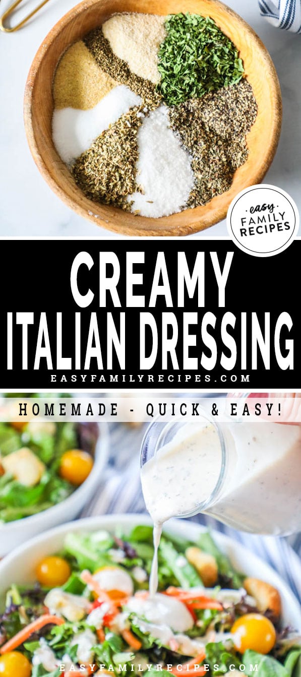 Ingredients for making creamy Italian Dressing in a bowl