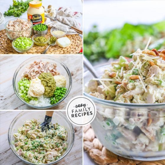 step by step photos for making creamy pesto chicken salad