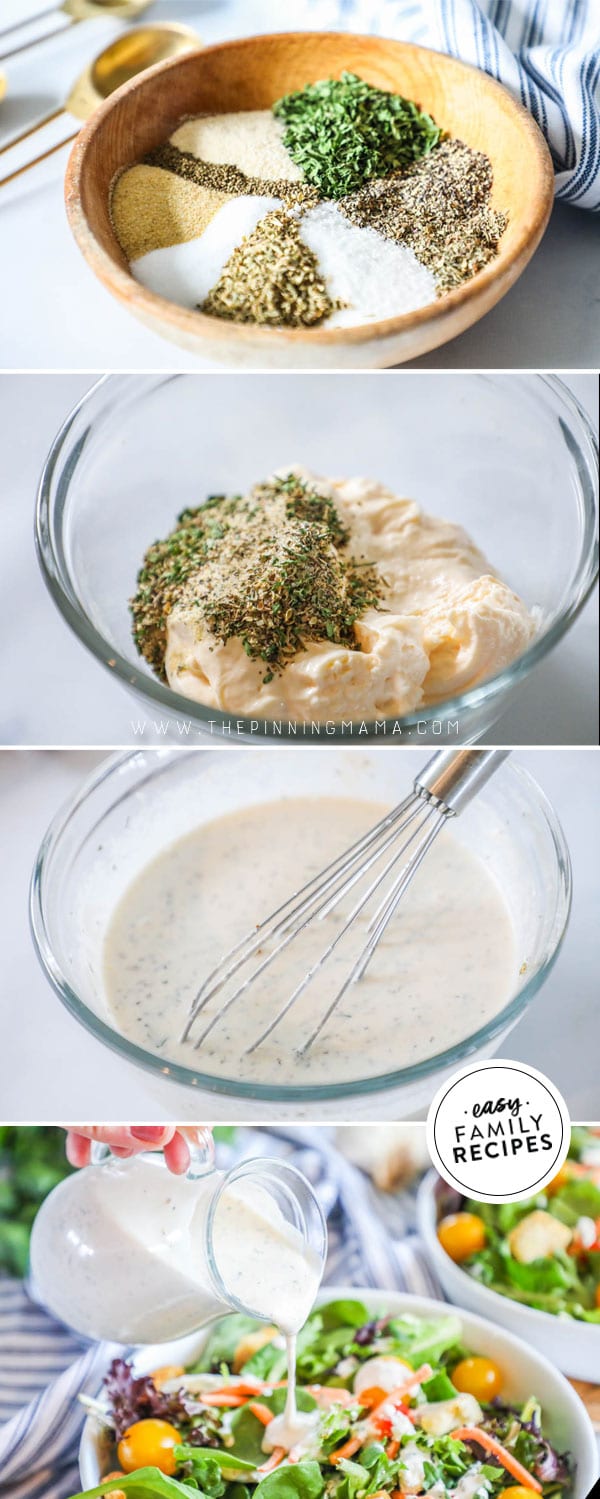 Process photos for making homemade creamy Italian Dressing