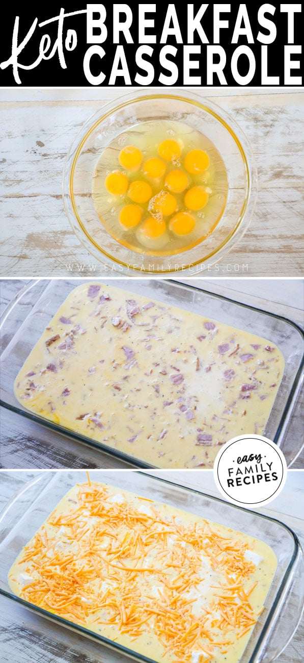 Process photos for how to make breakfast casserole that is keto