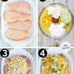 Process photos for how to make Elote chicken.