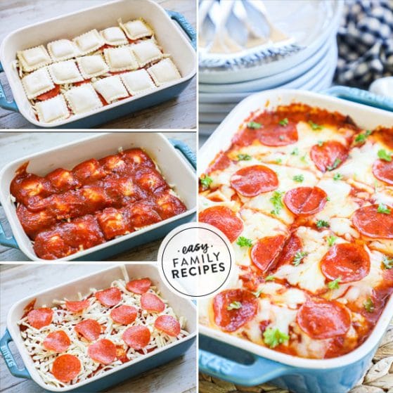 Step by step for how to make lazy lasagna with ravioli