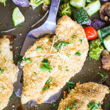 Baked Chicken Cutlets with Veggies {Sheet Pan Dinner} · Easy Family Recipes