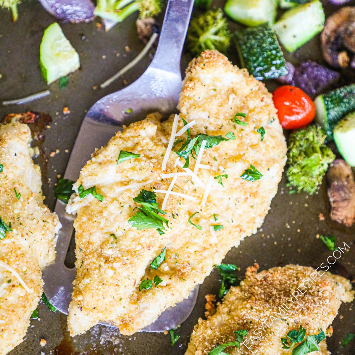 Baked Chicken Cutlets with Veggies {Sheet Pan Dinner}