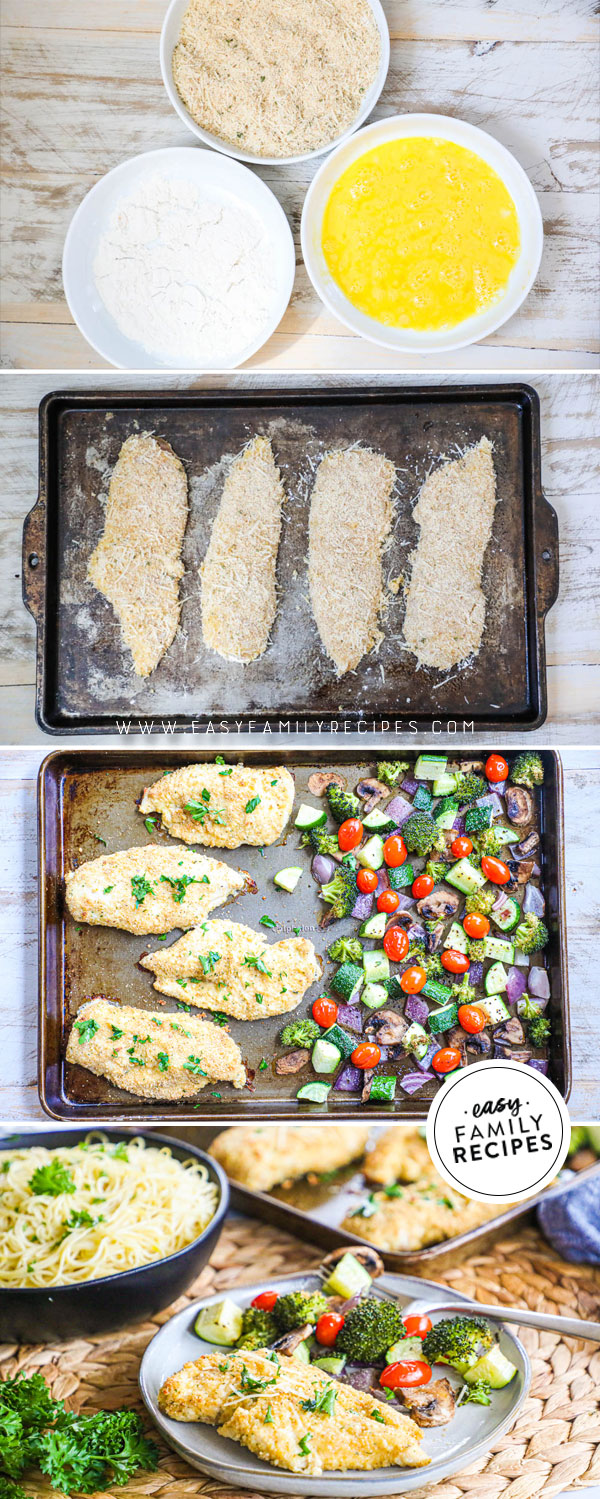 Process photos for how to make healthy baked chicken cutlets