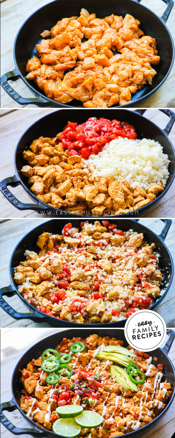 Process photos for How to make healthy chicken burrito bowls with cauliflower rice