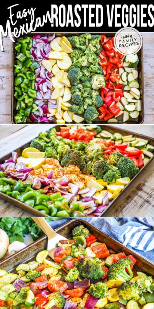 Process photos for how to make Mexican Roasted Vegetables side dish