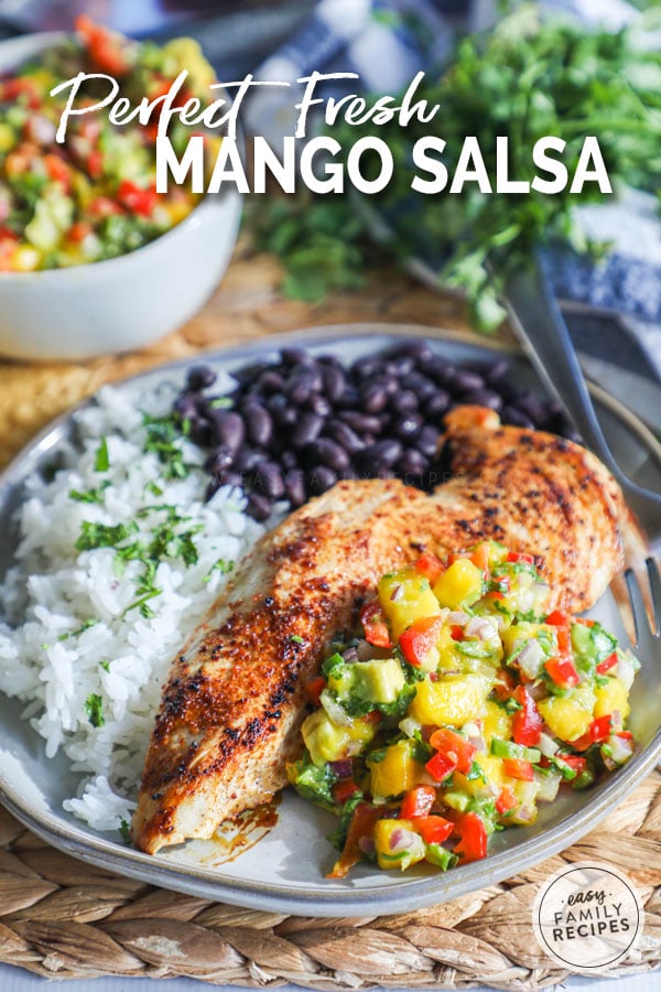 Mango Avocado Salsa Chicken on a plate