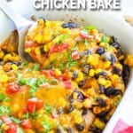 Santa Fe Chicken Bake in casserole dish ready to serve for an easy dinner.