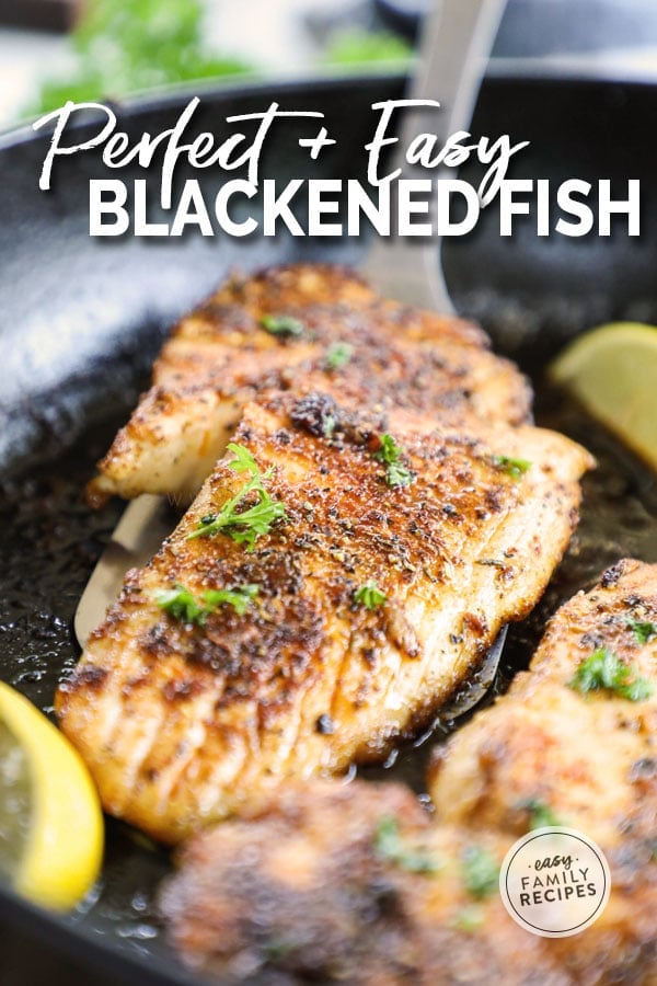Close up of a piece of fish cooked with blackened fish seasoning