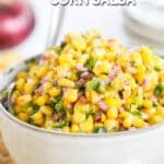 White bowl of chipotle corn salsa