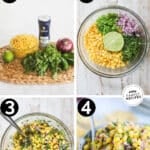 4 images of how to make corn salsa