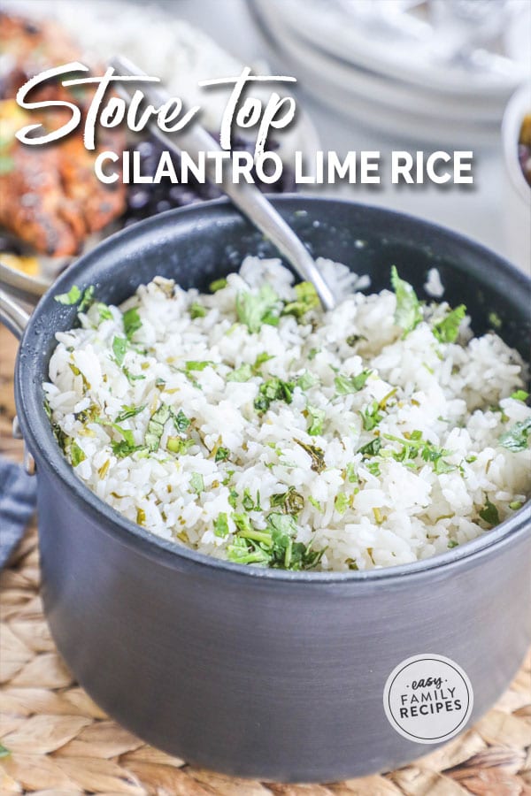 White Cilantro Lime rice in a pot on the stove