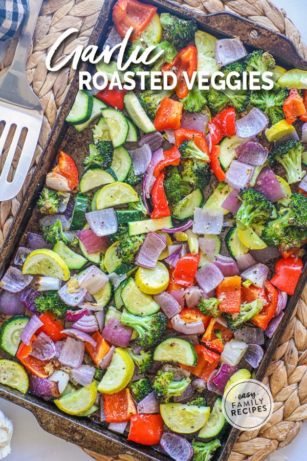 Garlic Vegetables Roasted on a sheet pan