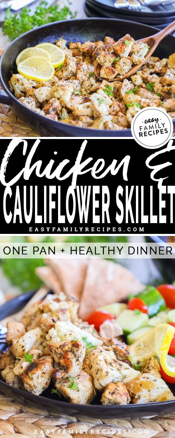 Healthy Greek Chicken and Cauliflower prepared in a Skillet