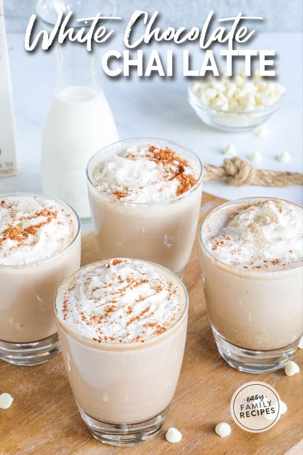 Hot Chai Tea Latte with white chocolate and topped with cinnamon