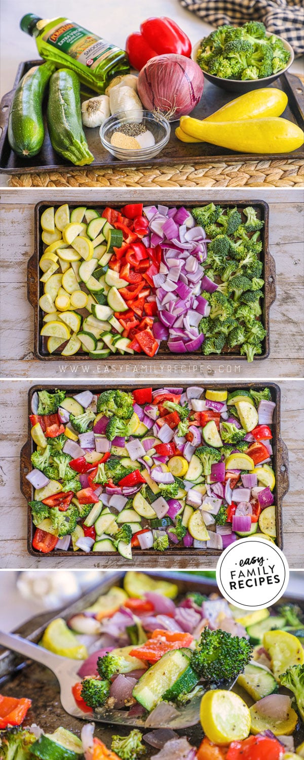 Process photos for oven roasted vegetables with garlic