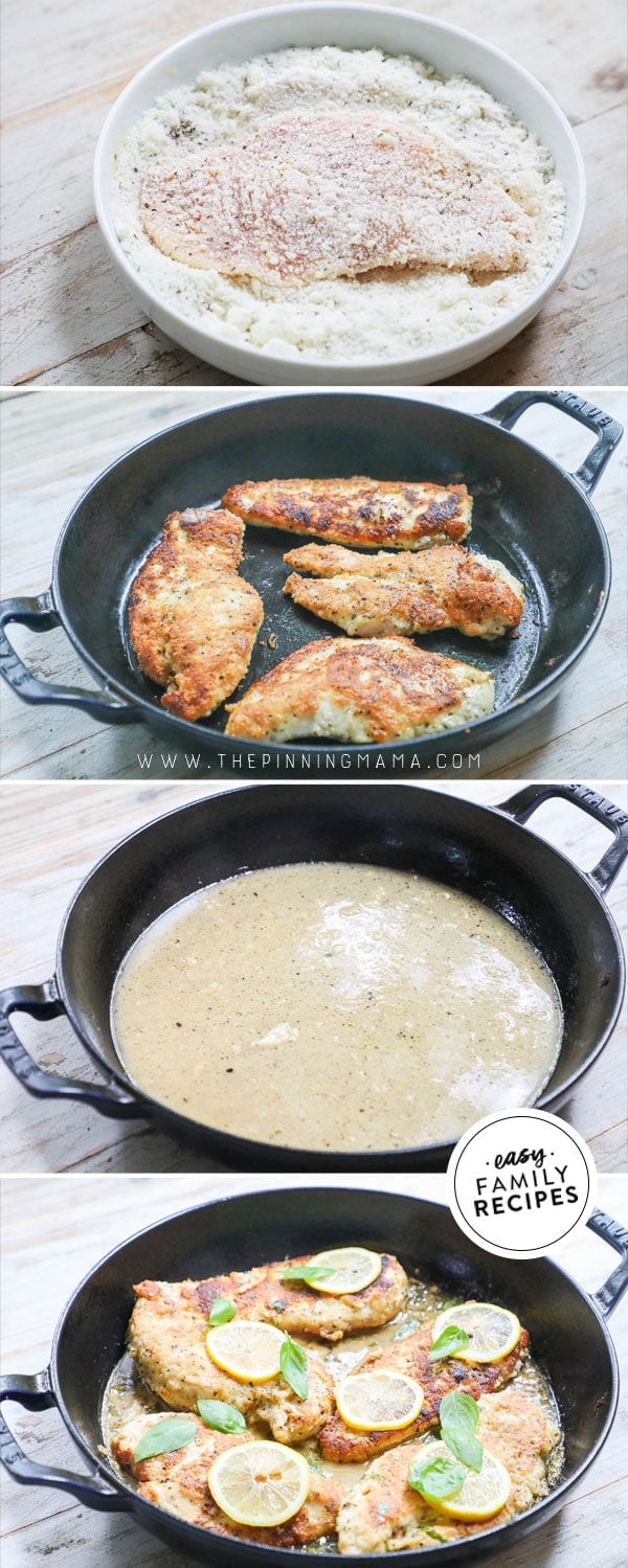 Process photos for how to make lemon basil chicken in butter sauce