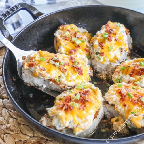 Million Dollar Pork chops baked in a cast iron skillet