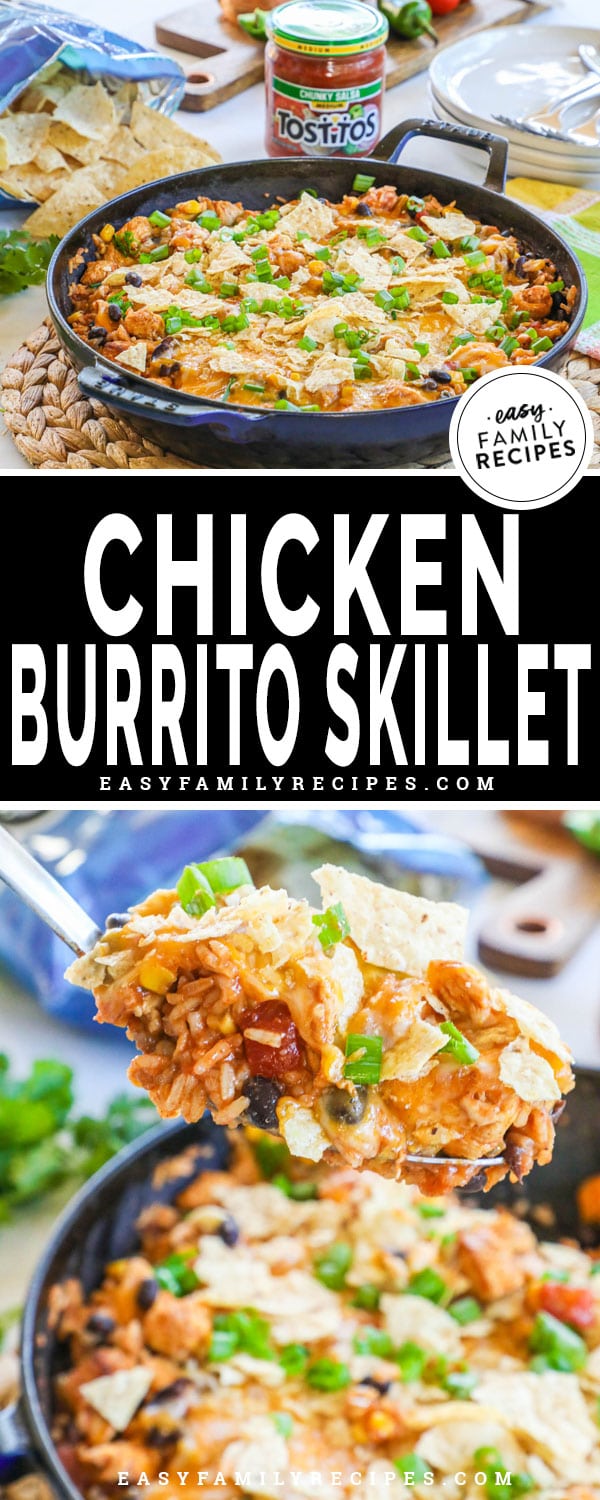 Chicken Burrito bowl made in a large skillet