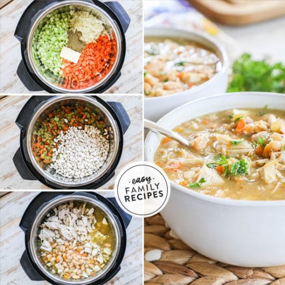 Warm Turkey Bean Soup made in the Instant Pot and served in a bowl piping hot.