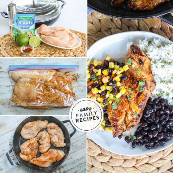 steps for making chile ranch skillet chicken