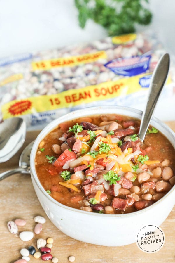 15 bean soup in a bowl with a spoon