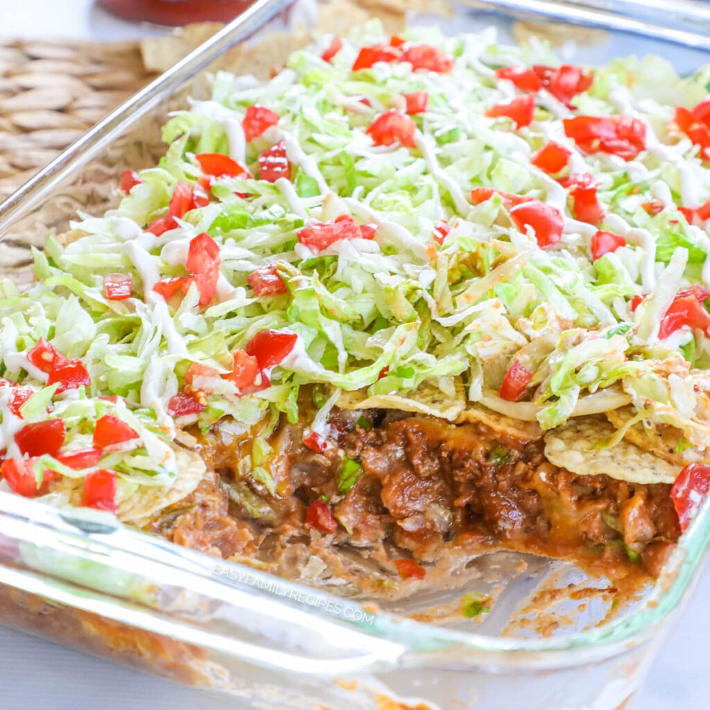 7 Layer Taco Casserole with Ground Beef · Easy Family Recipes
