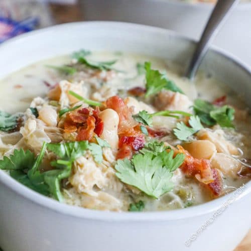 Bowl of Bacon Ranch White Chicken Chili