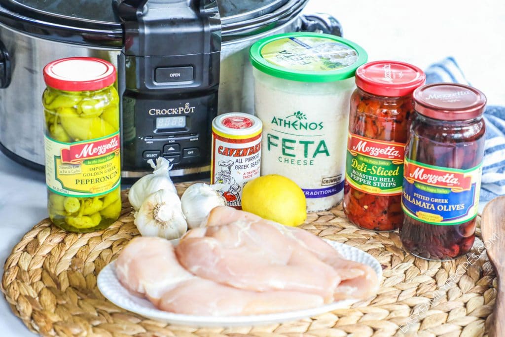 Ingredients for Greek Chicken and vegetables made in the crock pot