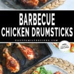 Baked BBQ Chicken drumsticks on a sheet pan and then served on a plate.