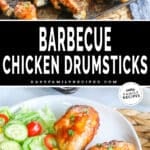 Baked BBQ Chicken drumsticks straight out of the oven and then served on a plate.