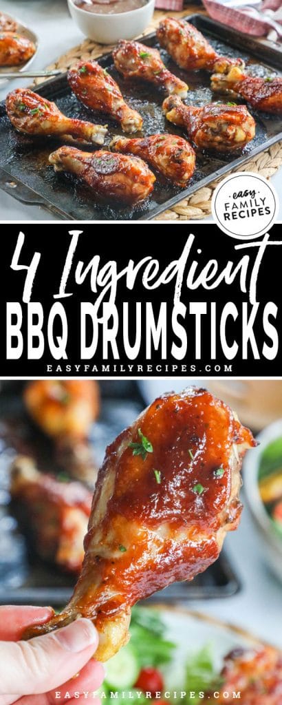 Baked BBQ Chicken Drumsticks {4 Ingredients!} · Easy Family Recipes