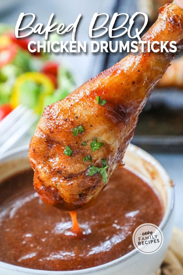 Dipping a Baked Chicken Drumstick in BBQ Sauce