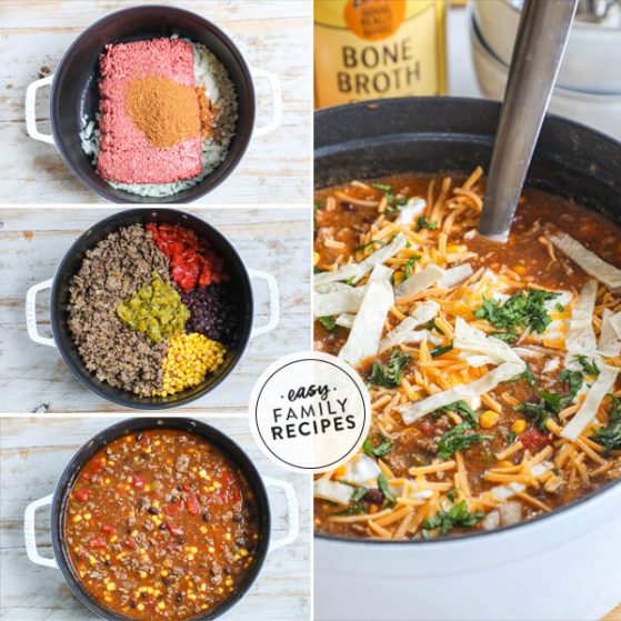 step by step for making enchilada soup with ground beef
