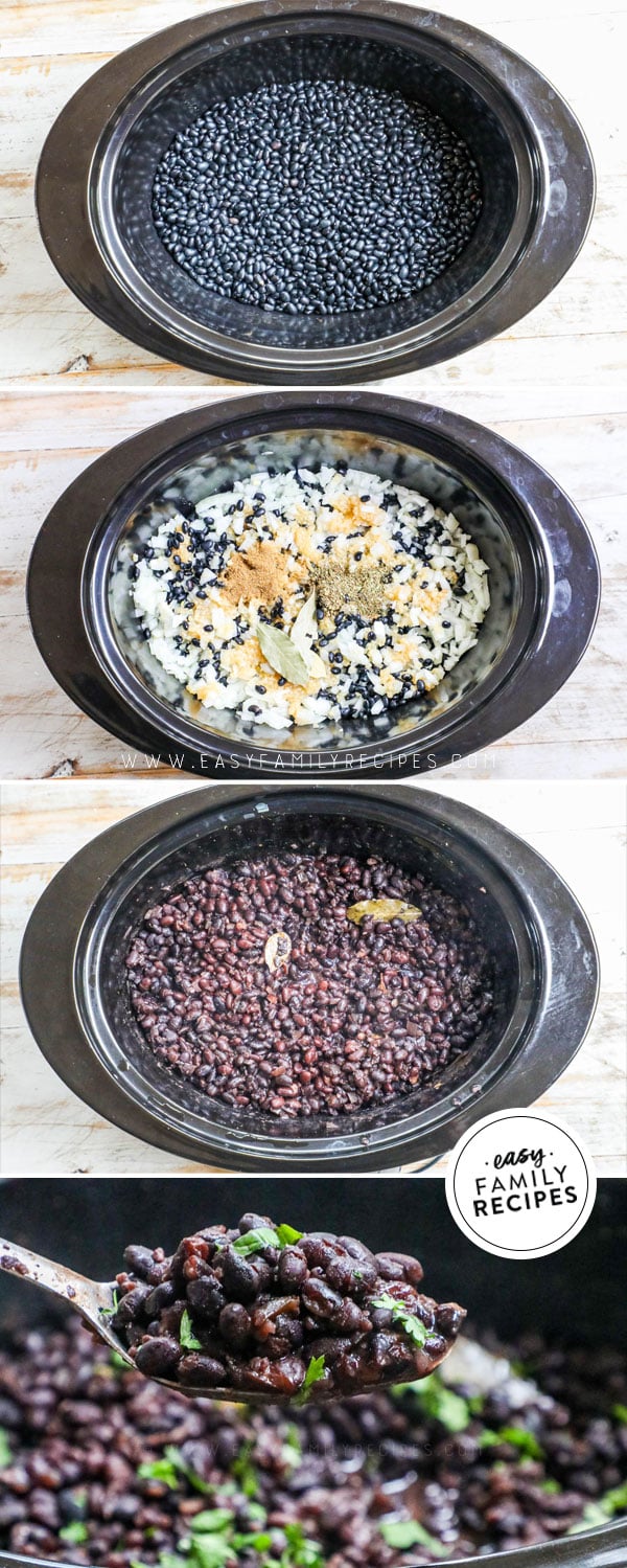 Process photos for making dried black beans in the crockpot