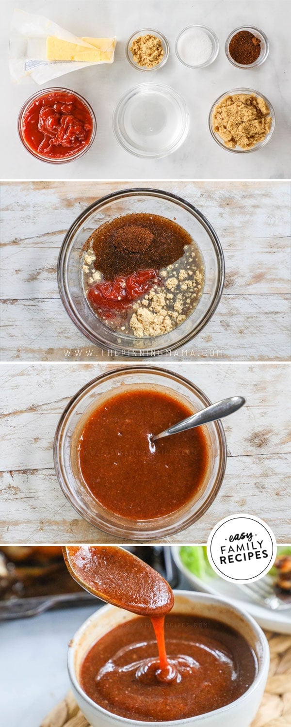 Process photos for how to make easy homemade bbq sauce