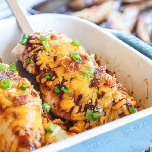 One-pan cheese and bacon smothered chicken recipe