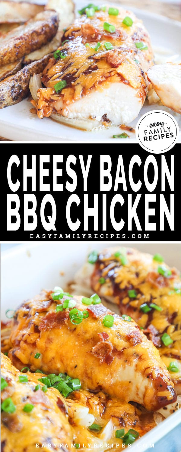 Cheesy Bacon BBQ Chicken breast cut into to show the juicy chicken