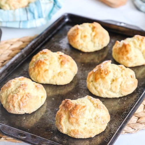 6 No Yeast Dinner Rolls on a baking sheet