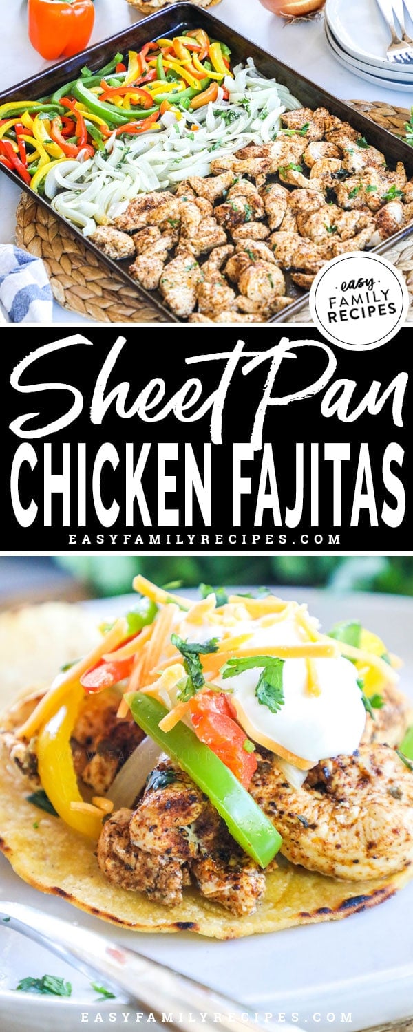 Chicken fajitas on a sheet pan baked in the oven