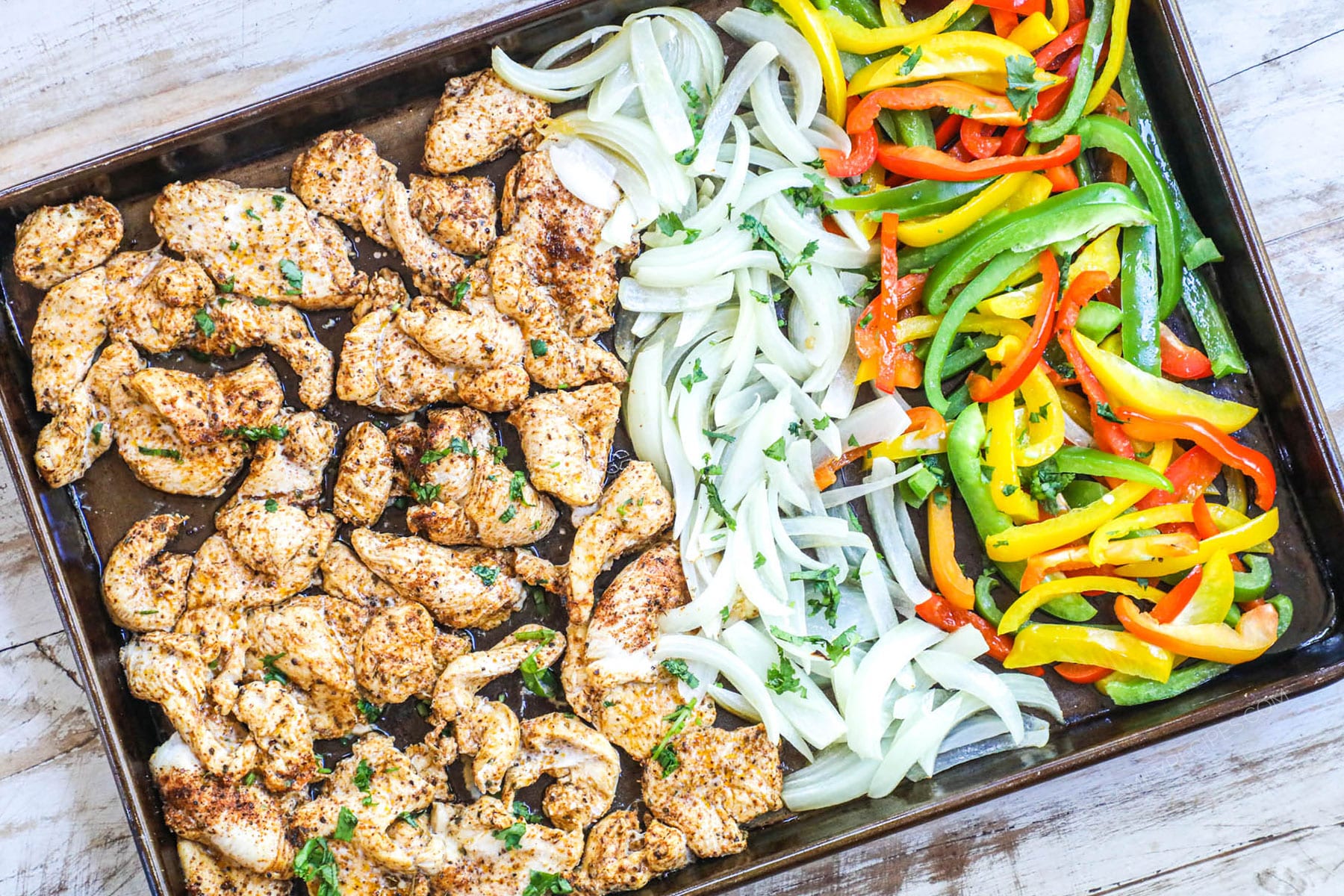 Sheet Pan Fajitas baked and ready to serve for an easy dinner.