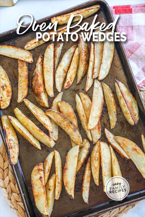 Potato Wedges on a baking sheet after being cooked in the oven