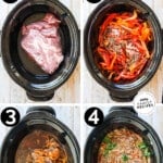 Process photos for how to make slow cooker thai pork.