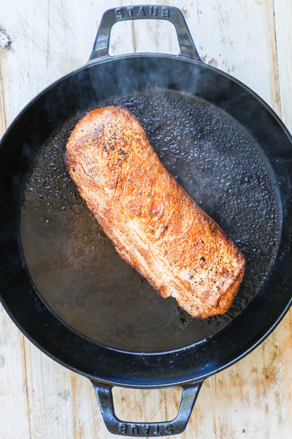 step 2 - Then place in the hot oil and sear for about 1 minutes on each side.