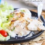 Easy Cream of Mushroom Chicken served with salad on a plate.