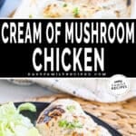 Cream of Mushroom Chicken Breast prepared and then served on a plate with salad.